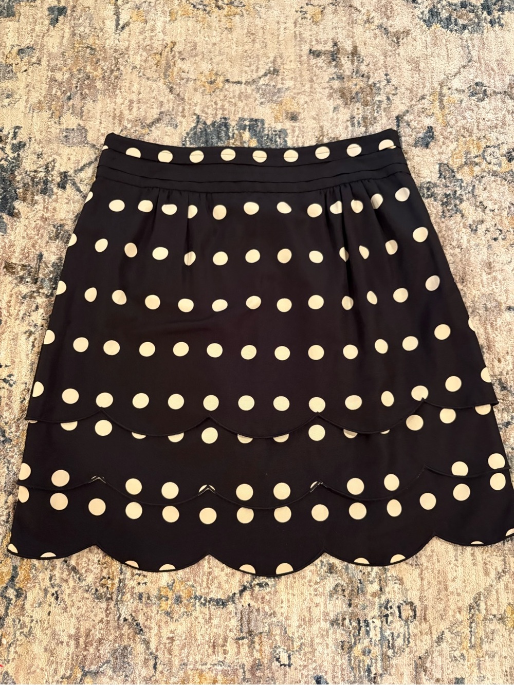 Anthropologie Floreat Black Ivory Polka Dot Mini Skirt Scalloped Size 6